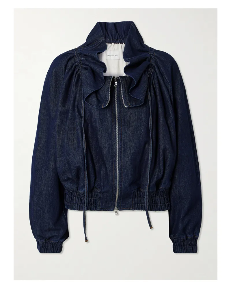 Dries van Noten Ruffled Gathered Denim Jacket - Blue Blue