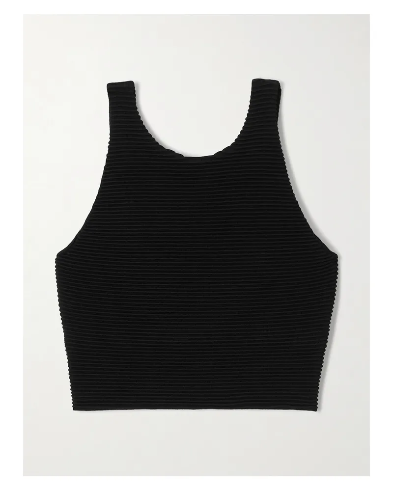 Aje. Agave Cropped Ribbed-knit Top - Black Black