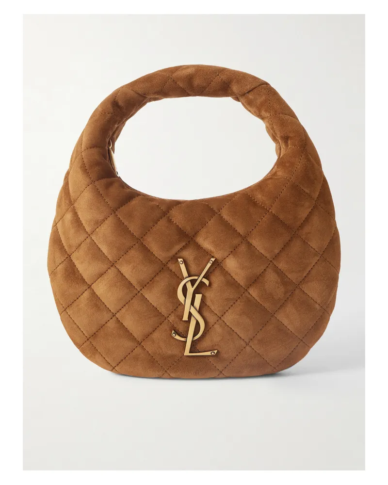 Saint Laurent Icarino Quilted Suede Shoulder Bag - Brown Brown