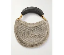 Summer Banana Leather-trimmed Metallic Crocheted Tote - Silver