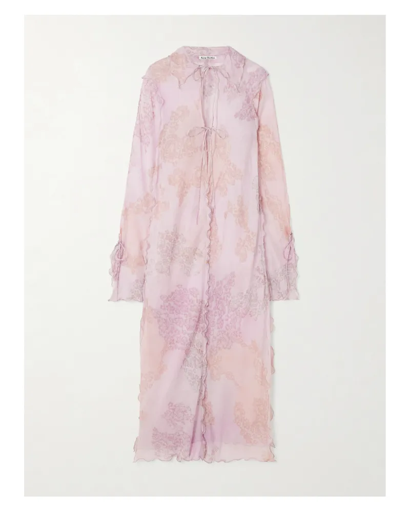 Acne Studios Maxikleid Aus Bedrucktem Chiffon Aus Einer Baumwoll-seidenmischung Mit Volants - Pink Pink