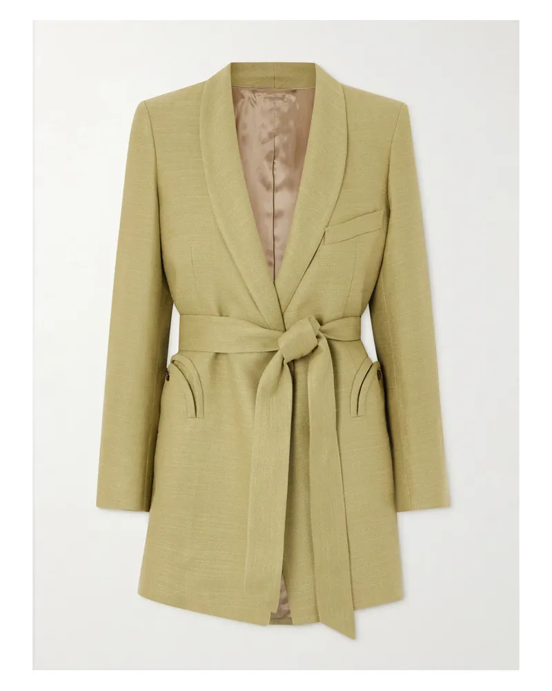 Blazé Milano Blazer Aus Einer Leinen-seidenmischung Mit Bindegürtel - Grün Grün