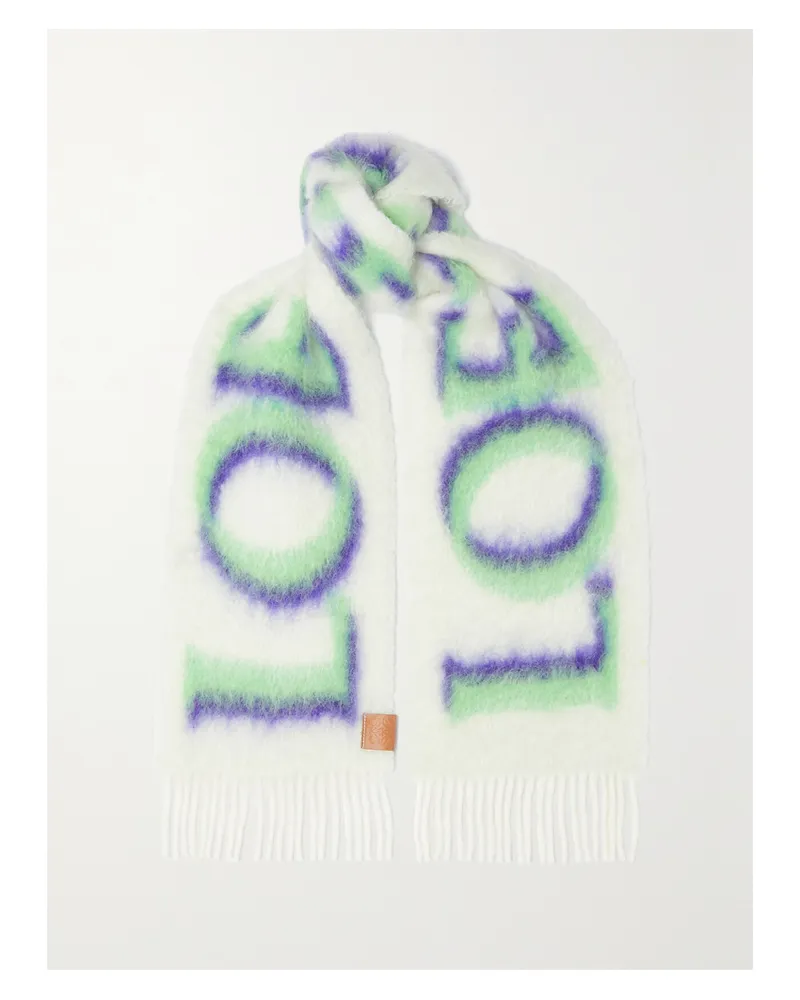Loewe Schal Aus Strick Mit Print Und Fransen - Weiß Weiß