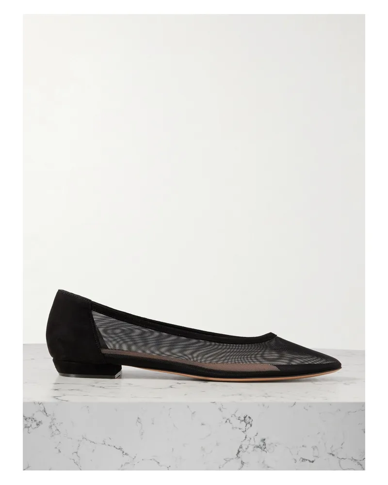 Gianvito Rossi Flache Schuhe Aus Mesh Mit Besätzen Aus Veloursleder - Schwarz Schwarz