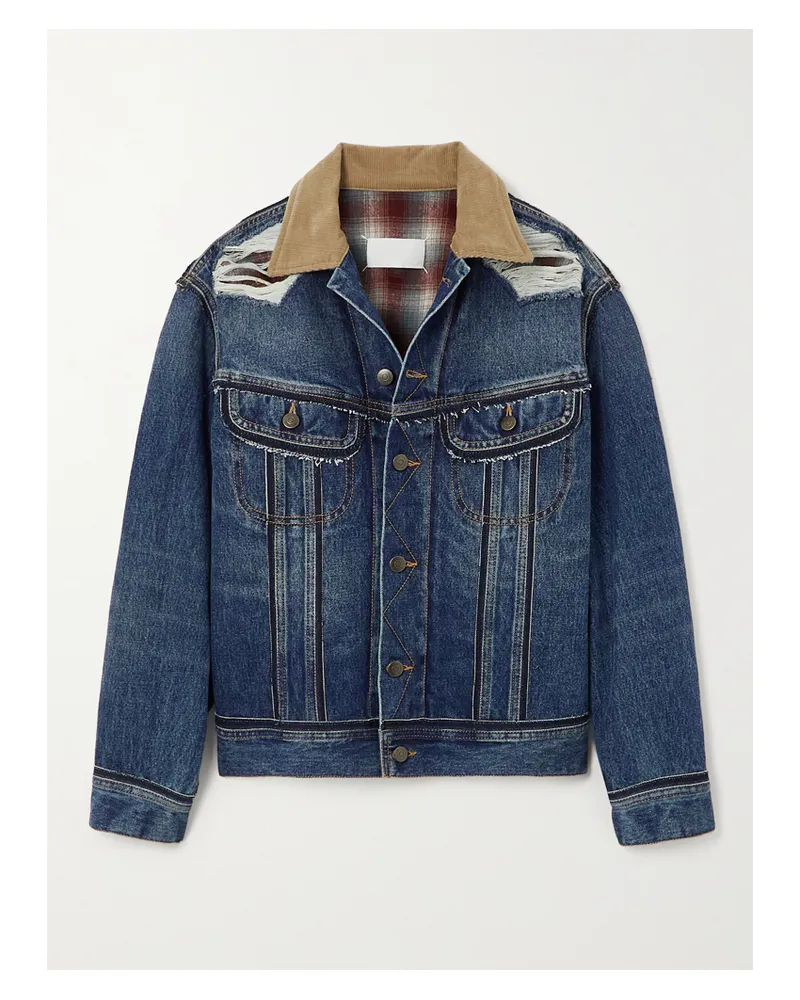 Maison Margiela Jeansjacke Mit Distressed-details, Besätzen Aus Cord Und Karierter Wolle - Blau Blau