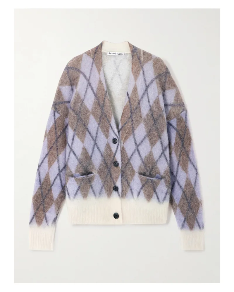 Acne Studios Katcher Cardigan Aus Gebürstetem Strick Mit Argyle-muster - Grau Grau