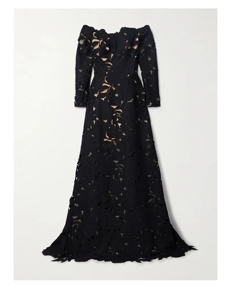 COSTARELLOS Kasia Schulterfreie Robe Aus Schnurgebundener Spitze - Schwarz Schwarz