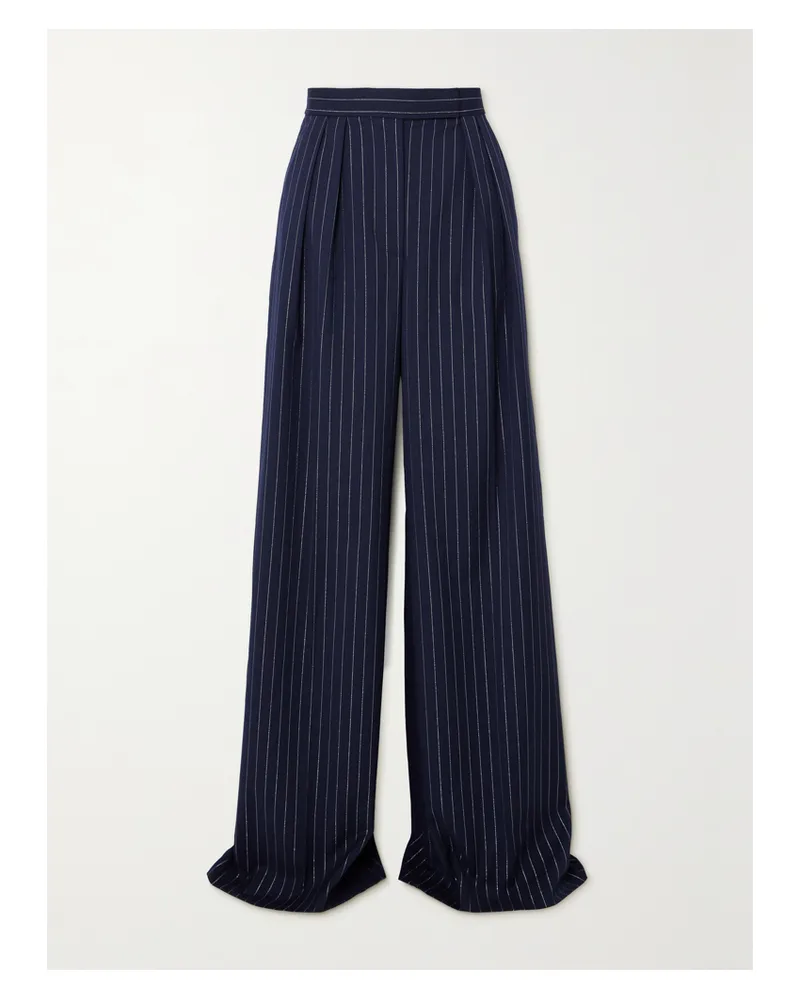 Alex Perry Hose Mit Weitem Bein Aus Twill Mit Nadelstreifen In Metallic-optik Und Falten - Blau Blau
