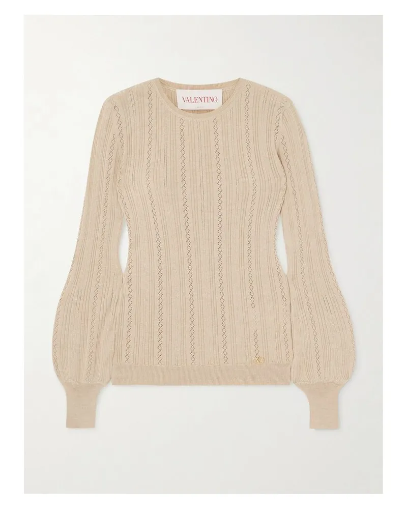 Valentino Garavani Pullover Aus Wolle In Pointelle-strick - Neutral Neutral