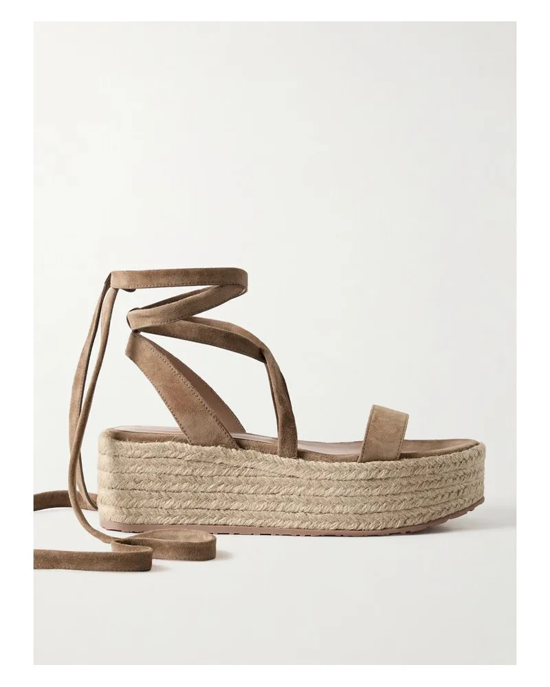 Gianvito Rossi 40 Espadrille-sandalen Aus Veloursleder Und Raffiabast Mit Plateau - Braun Braun