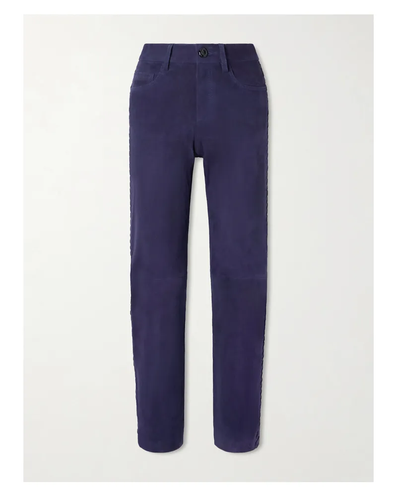 Blazé Milano Paso Paneled Suede Straight-leg Pants - Blue Blue