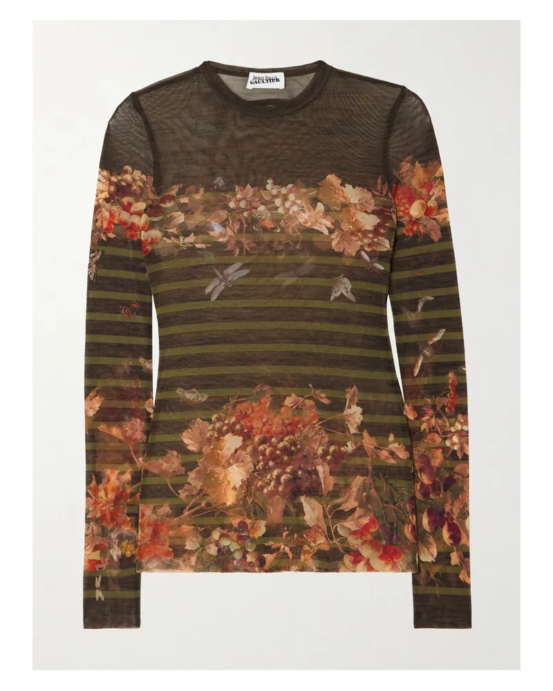 Jean Paul Gaultier Marinière Grape Printed Mesh Top - Green Green