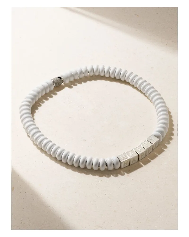Lauren Rubinski Happy Perlenkette Mit Details Aus Sterlingsilber Und Emaille - Weiß Weiß