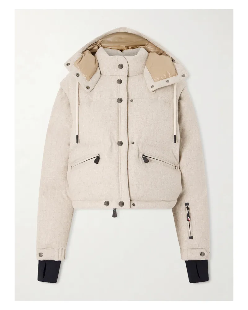 Moncler Yintab Convertible Hooded Padded Wool-flannel Down Ski Jacket - Neutrals Neutrals