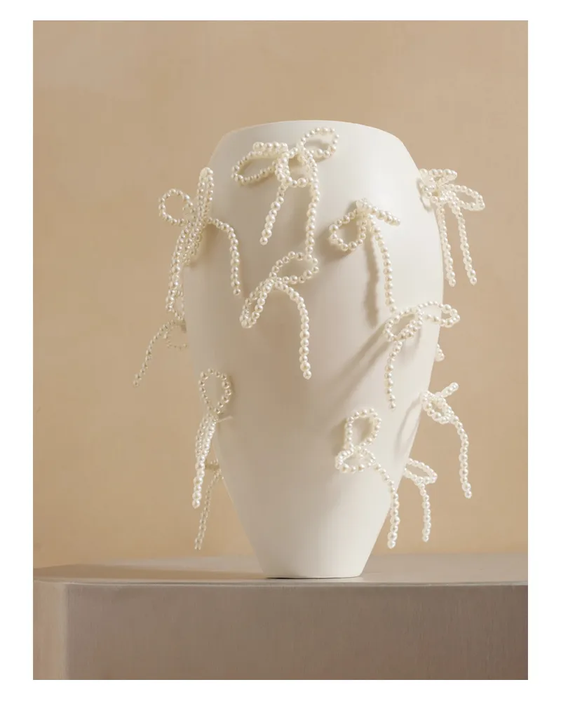 Completedworks Large Faux Pearl-embellished Ceramic Vase - White White