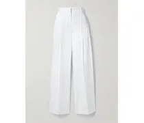 Leinenhose Mit Weitem Bein Und Falten - Weiß