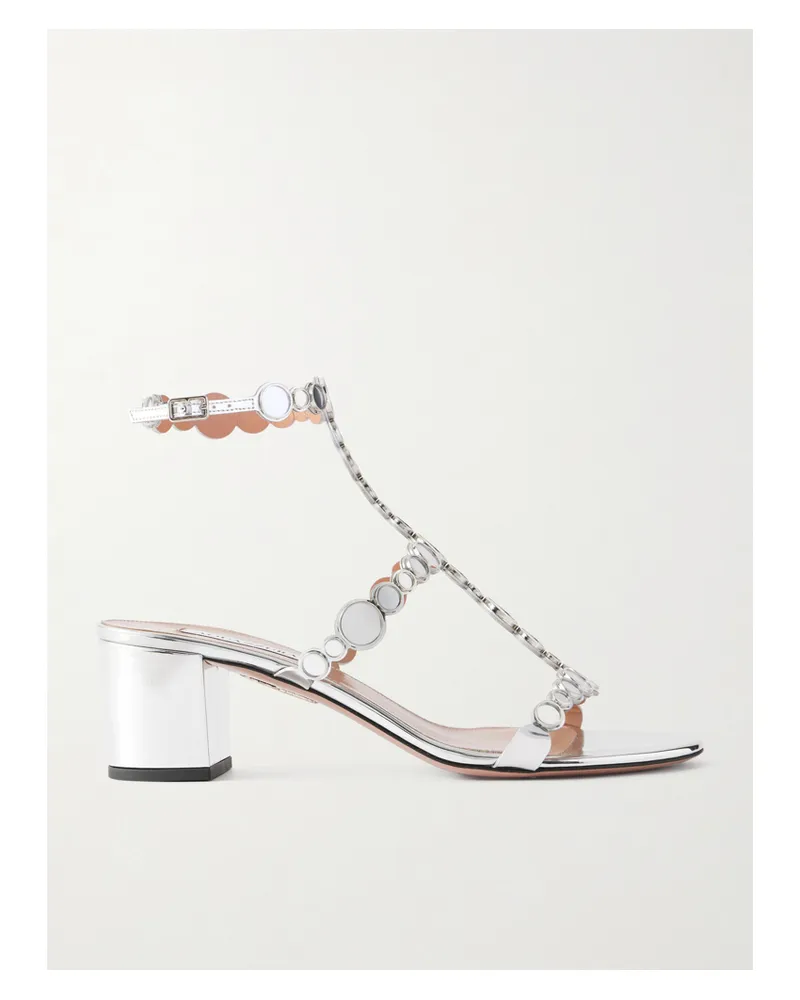Aquazzura Afterglow 50 Metallic Leather Sandals - Silver Silver