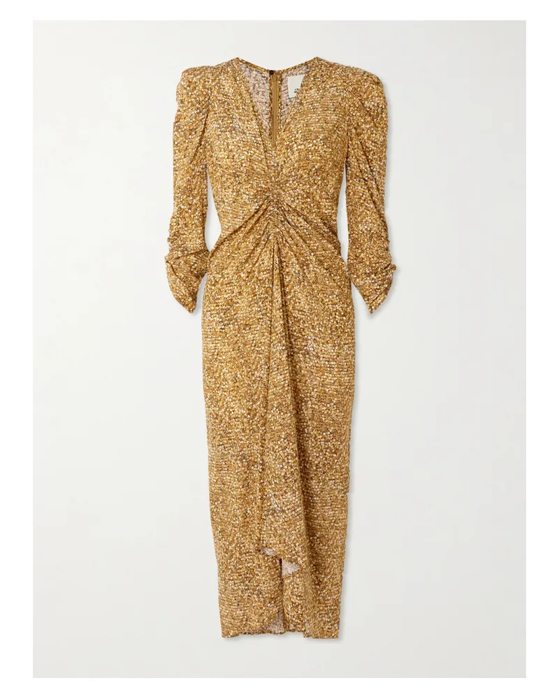 Isabel Marant Albini Midikleid Aus Einer Bedruckten Seidenmischung Mit Raffungen - Braun Braun