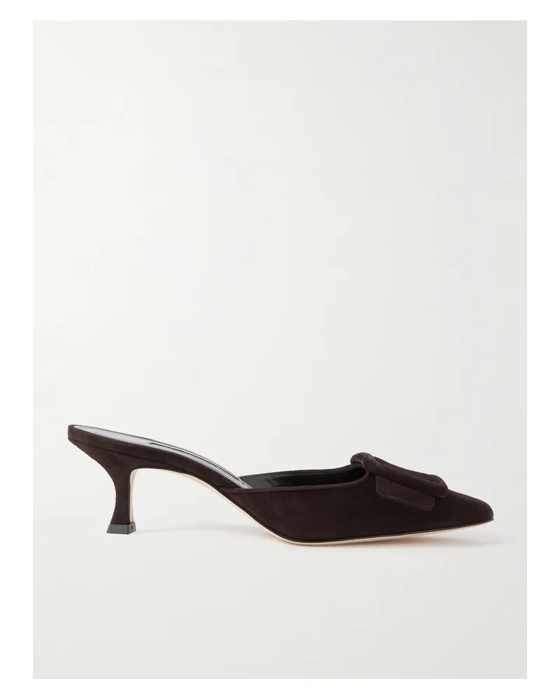 Manolo Blahnik Maysale 50 Buckled Suede Mules - Brown Brown