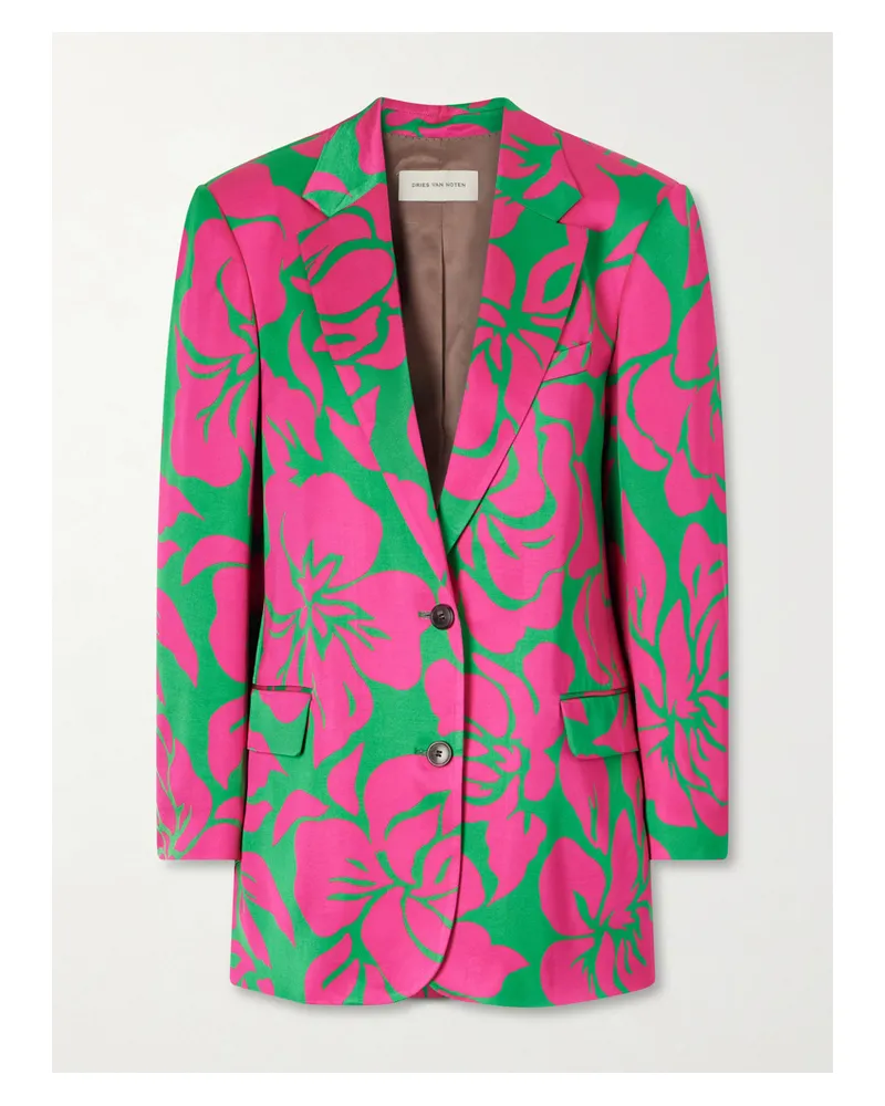 Dries van Noten Floral-print Satin Blazer - Green Green