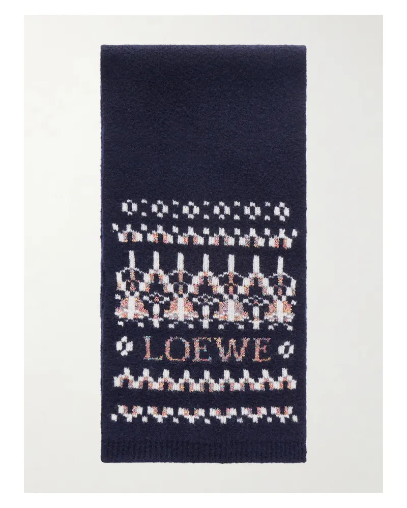 Loewe Sequin-embellished Fair Isle Wool-blend Scarf - Blue Blue