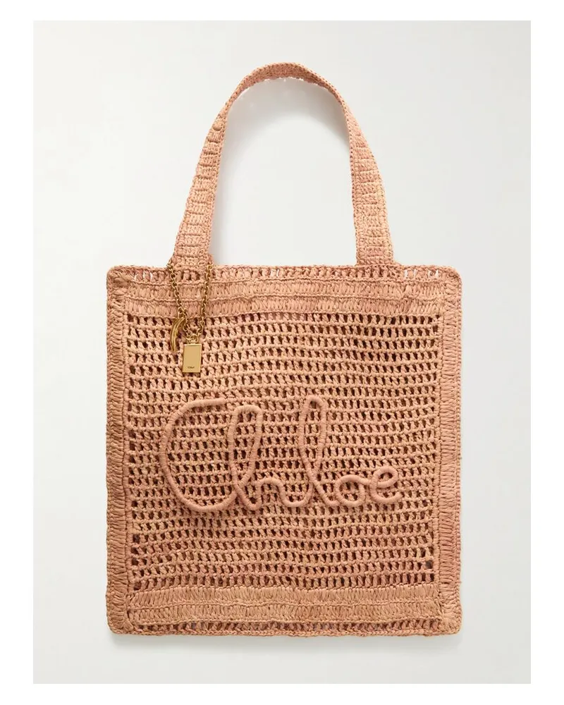 Chloé Summer Banana Tote Aus Gehäkeltem Raffiabastimitat Mit Stickerei Und Verzierungen - Pink Pink