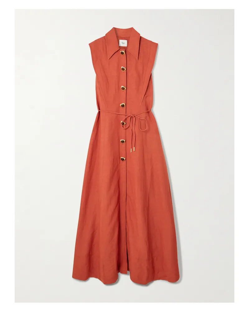 Aje. Hemdblusenkleid Aus Einer Leinenmischung Mit Bindegürtel Und Verzierungen - Orange Orange