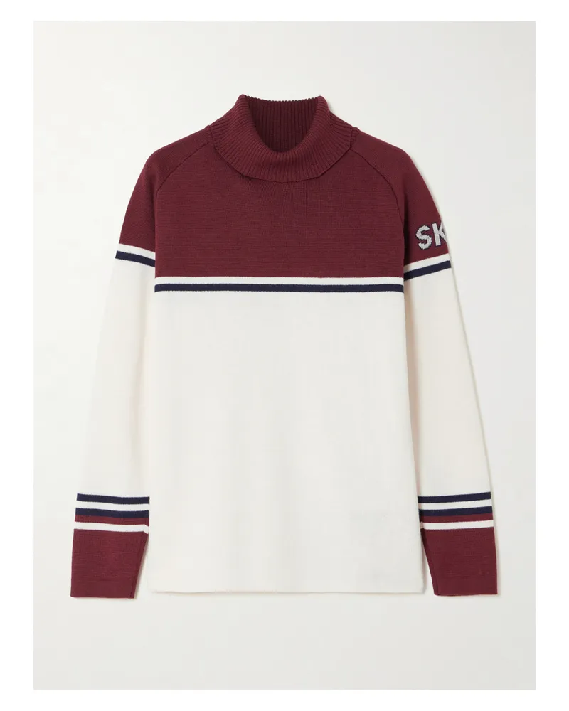 Falke Rollkragenpullover Aus Einer Wollmischung Mit Streifen Und Intarsienmotiv - Weiß Weiß