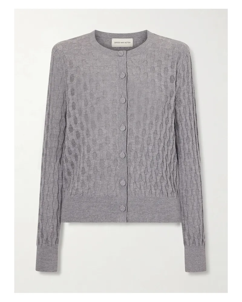 Dries van Noten Pointelle-knit Merino Wool Cardigan - Gray Gray