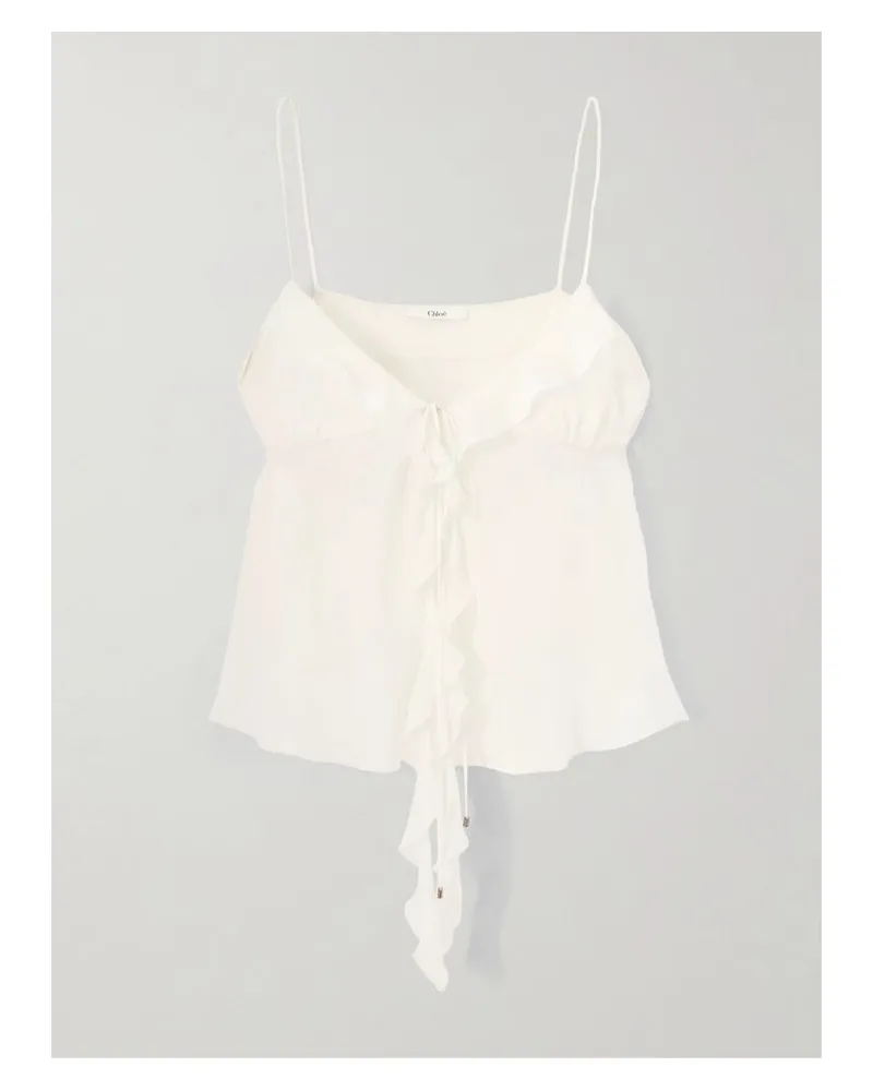Chloé Top Aus Seidenchiffon Mit Volants Zum Binden - Weiß Weiß