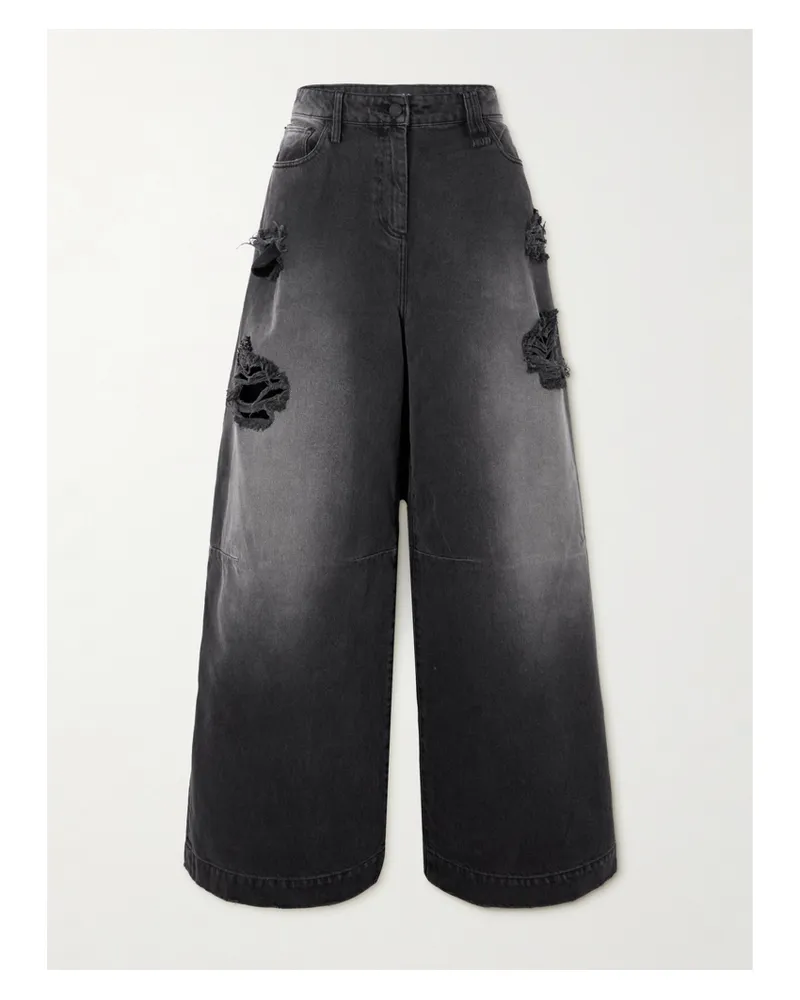 Simone Rocha Jeans Mit Weitem Bein Und Kristallen In Distressed-optik - Schwarz Schwarz