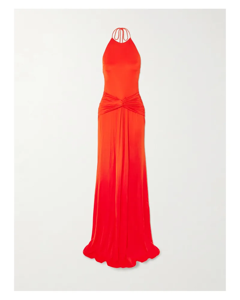 The New Arrivals Ilkyaz Ozel Euphorie Open-back Gathered Stretch-jersey Gown Red
