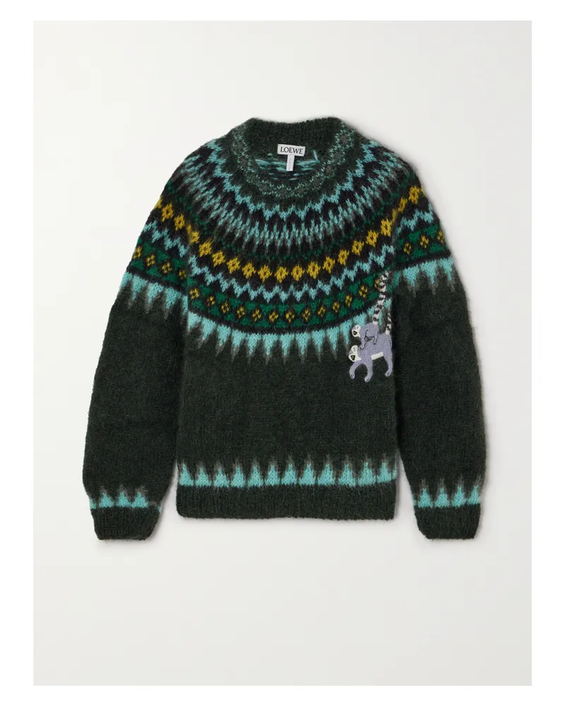Loewe Suna Fujita Pullover Aus Einer Mohairmischung Mit Fair-isle-muster Und Stickereien - Grün Grün