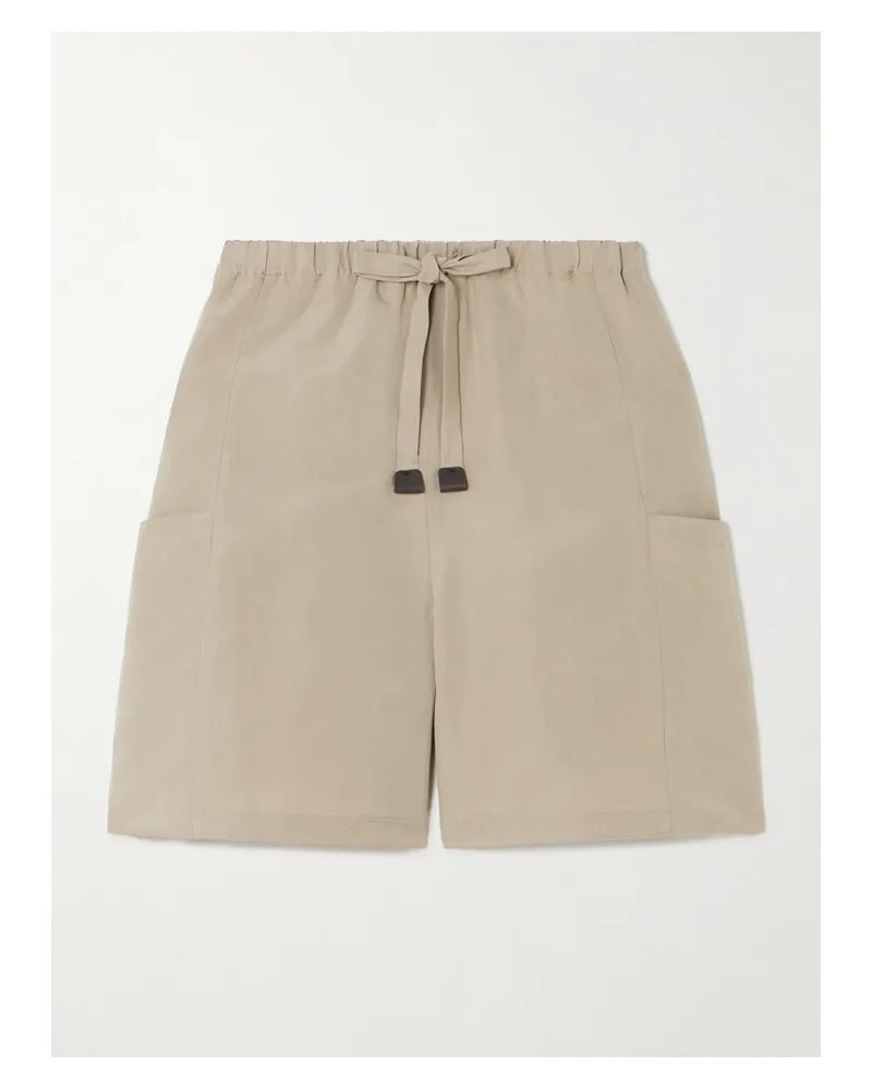 Max Mara Shorts Aus Einer Leinen-seidenmischung Mit Lederbesätzen - Neutral Neutral