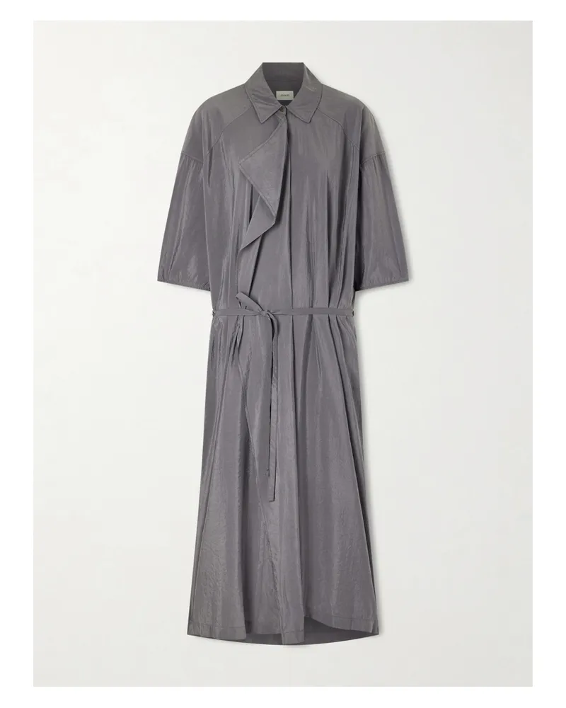 Christophe Lemaire Belted Silk-blend Satin Shirt Dress - Gray Gray