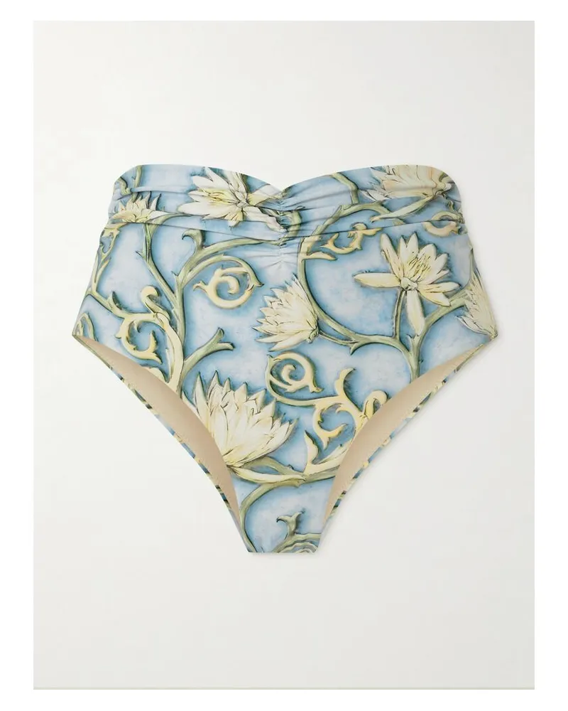 AGUA BENDITA Vaiven Soledad Bikini-höschen Aus Recyceltem Material Mit Blumenprint Und Raffungen - Blau Blau