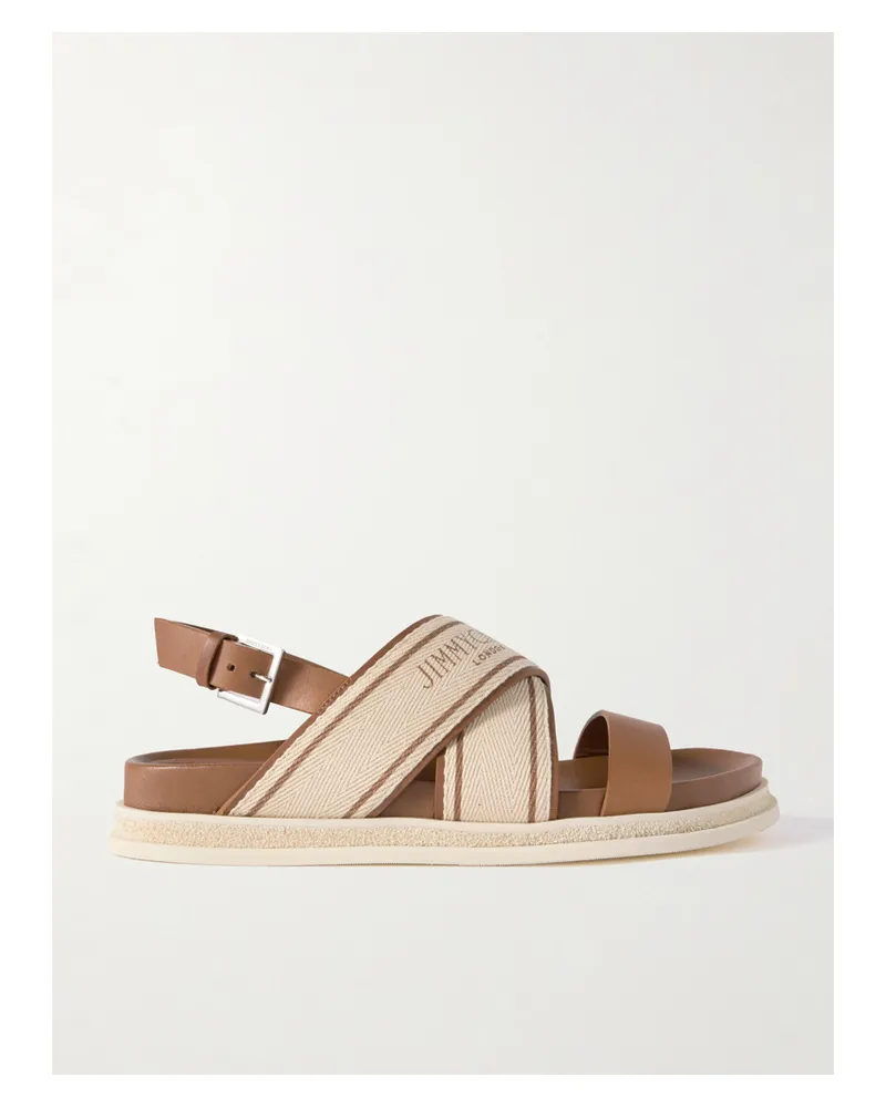 Jimmy Choo Joa Slingback-sandalen Aus Leder Und Canvas Mit Logoprint - Creme Creme