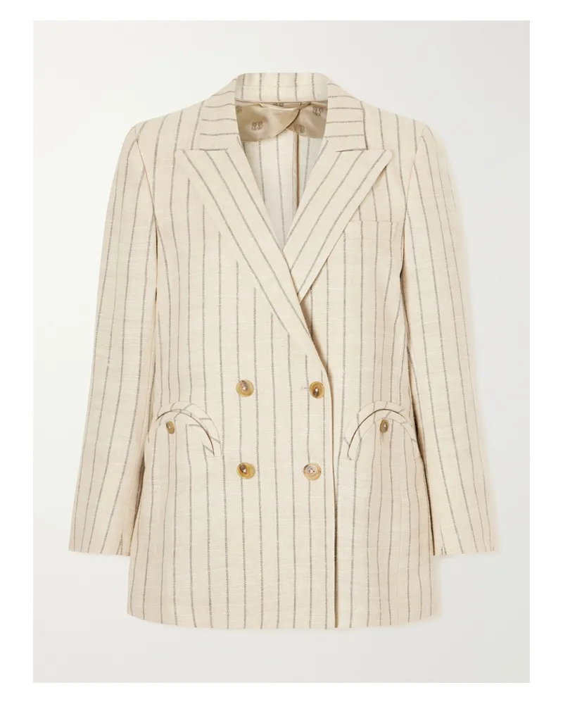 Blazé Milano Serene Everyday Double-breasted Striped Canvas Blazer - Cream Cream