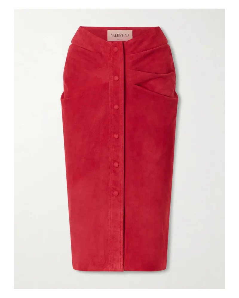 Valentino Garavani Gathered Suede Midi Skirt Red