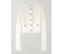 Cropped Metallic Cotton-blend Tweed Cardigan - White