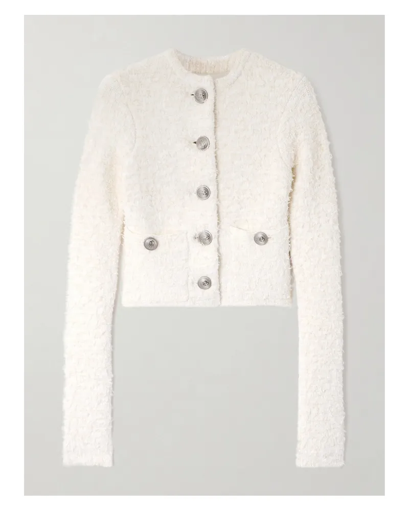Balenciaga Cropped Metallic Cotton-blend Tweed Cardigan - White White