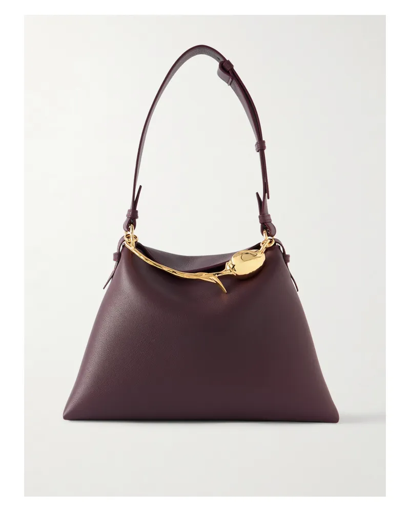 Erdem Bloom Large Embellished Textured-leather Shoulder Bag - Burgundy Burgundy