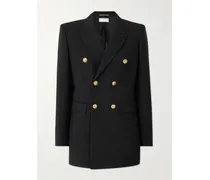 Double-breasted Wool-gabardine Blazer - Black