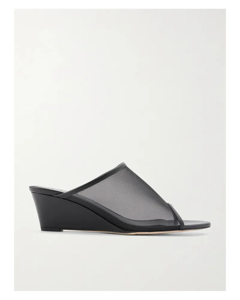 aeyde Suzanne Leather-trimmed Mesh Sandals - Black Black