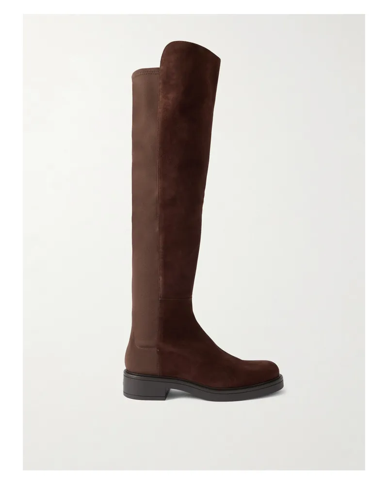 Stuart Weitzman 5050 Celia Overknees Aus Veloursleder Und Stretch-material - Braun Braun