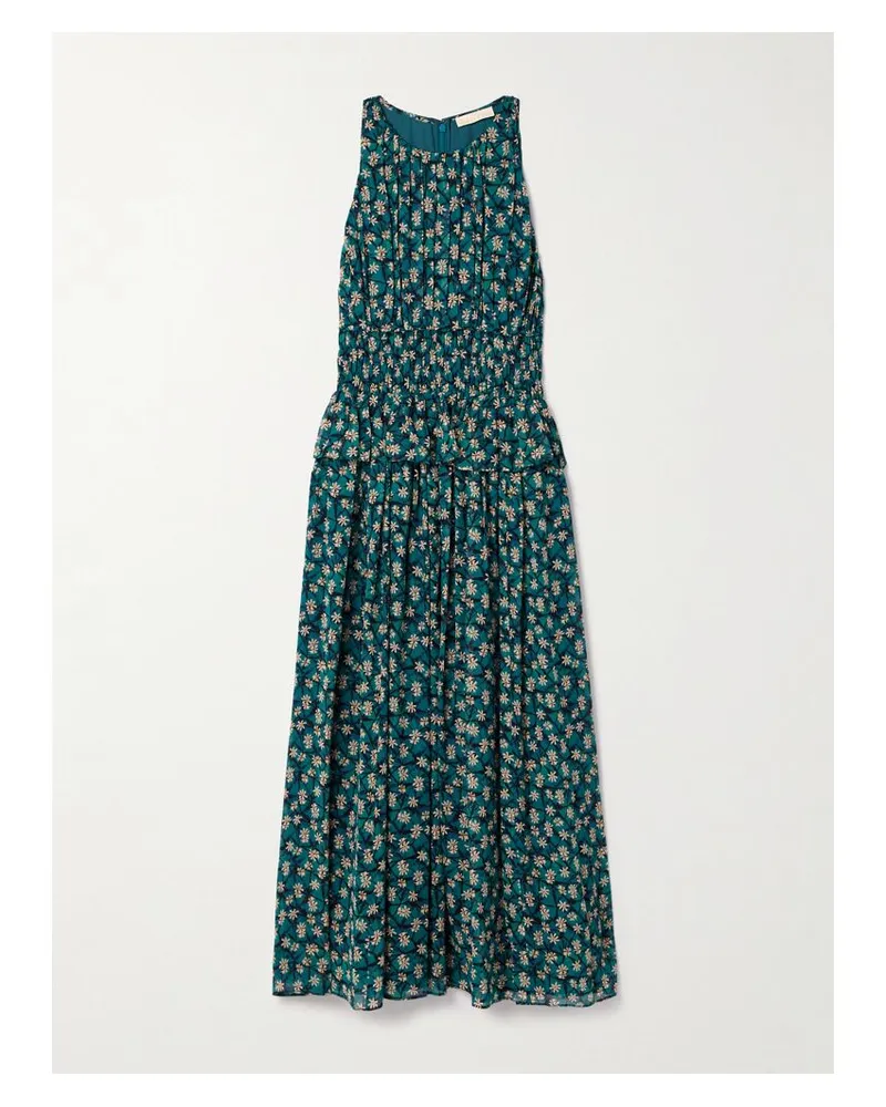 Ulla Johnson Adeline Midikleid Aus Crêpe De Chine Aus Seide Mit Blumenprint Und Raffungen - Grün Grün