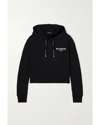 Balmain Verkürzter Hoodie aus Biobaumwoll-jersey Schwarz