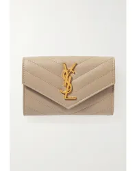 Saint Laurent Monogramme Envelope Portemonnaie aus Gestepptem Strukturiertem Leder Neutral