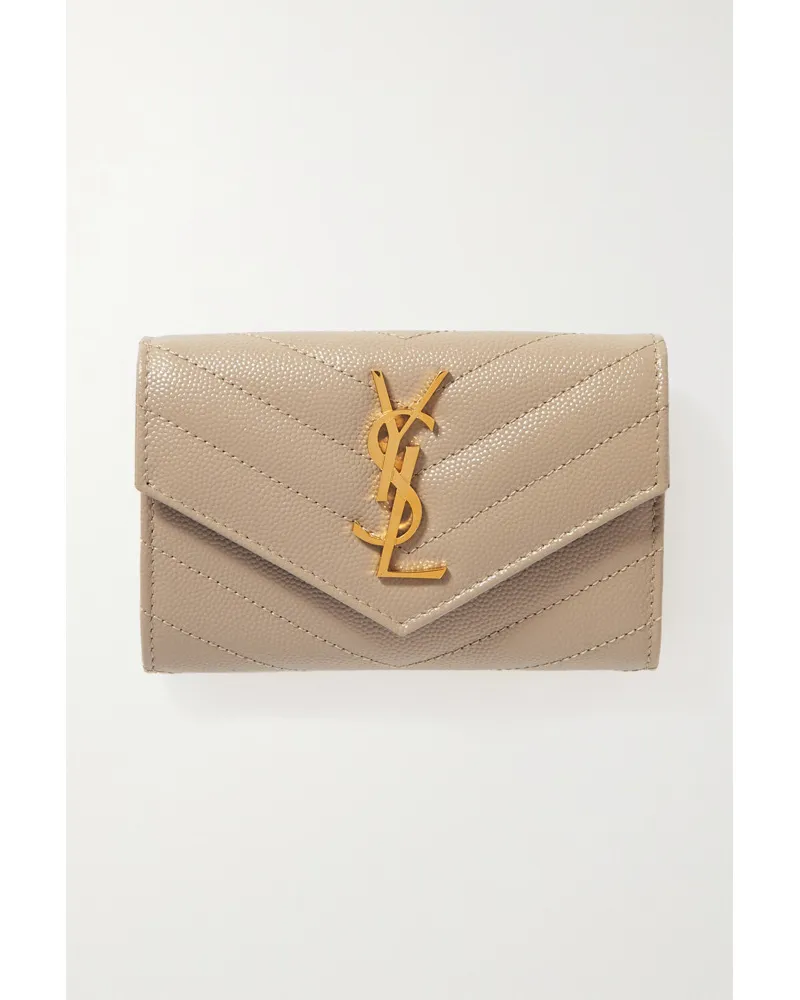 Saint Laurent Monogramme Envelope Portemonnaie aus Gestepptem Strukturiertem Leder Neutral