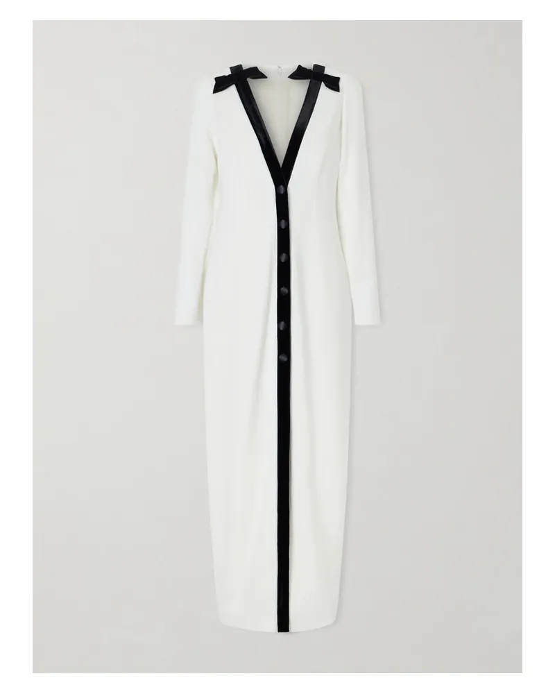 Alessandra Rich Bow-detailed Velvet-trimmed Stretch-cady Midi Dress - White White